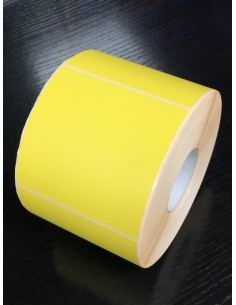 Rollo 1,1 Millar de Etiquetas Blanco Mate 100 x 100 Fondo Amarillo