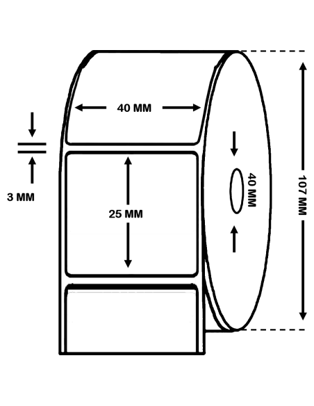 ROLLO  DE 2.100 ETIQUETAS TÉRMICAS 40 x 25 mm