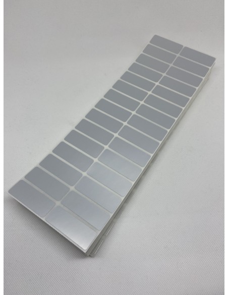 Paquete 18 Millares Etiquetas Poliester Plata Mate Para Iluminación 48 x 17 mm Plegadas Zig-Zag