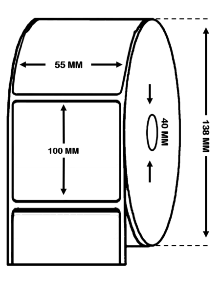 ROLLO DE 1 MILLAR ETIQUETAS POLIPROPILENO BLANCO BRILLO 55 x 100 mm