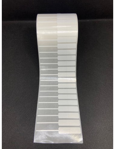 Etiquetas adhesivas para JOYERIA, rollo 4.000 etiq. - 80  x  10 mm con RESERVA DE ADHESIVO