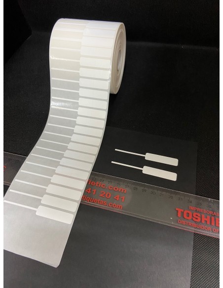 Etiquetas adhesivas para JOYERIA, rollo 4.000 etiq. - 80  x  10 mm con RESERVA DE ADHESIVO