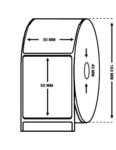 Rollo 3 millares etiquetas . Semibrillo-couché 30 x 50 mm