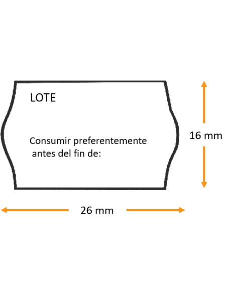 26 x 16 Etiquetas adhesivas onduladas . Consumir Preferentemente antes del .  Estuche de 40 rollos