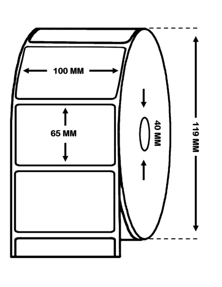 Rollo 1 millar etiquetas. Blanco mate  100 x 65 mm