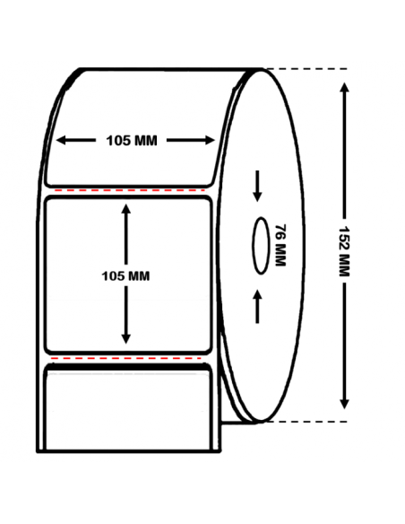 rollo 1 millar de etiquetas semibrillo-couché 105 x 105 mm