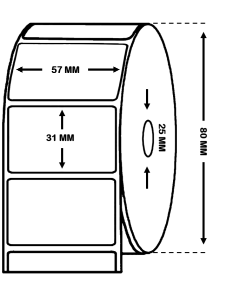 Rollo 1 millar de etiquetas. Papel térmico tratado. 57 x 31 mm