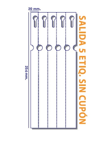 Etiquetas de Lazo Blancas.  20 x 254 mm. Salida de 5 CON CUPÓN. Rollo de 2.500 etiq.