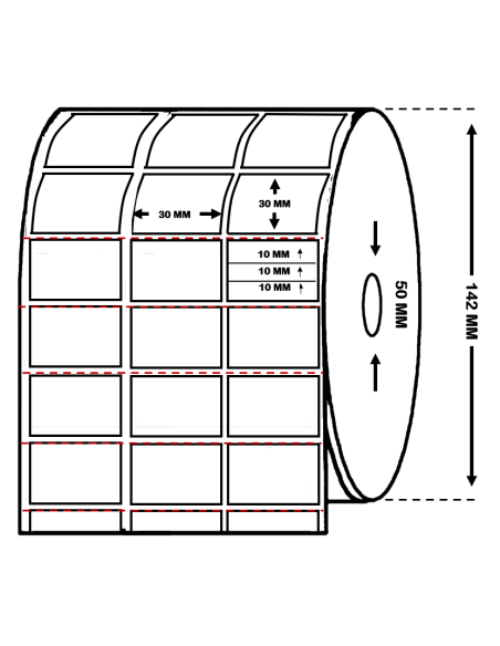 Rollo de 31,5 Millares de Etiquetas Para Iluminación 30 x 10 mm Poliester Plata mate
