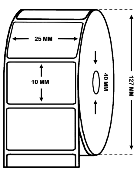 Rollo de 2.500 etiquetas 25 x 10 Polipropileno Blanco Brillo. Adhesivo Permanente.