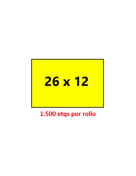 26 x 12 Rectangular. FLUOR AMARILLO. Adhesivo PERMANENTE. Estuche de 40 rollos.