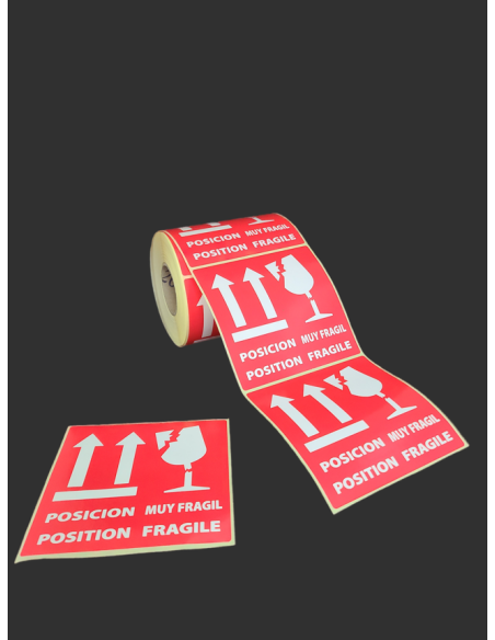 Rollo 500 Etiquetas adhesivas "POSICION-MUY FRAGIL" 100 x 100 mm