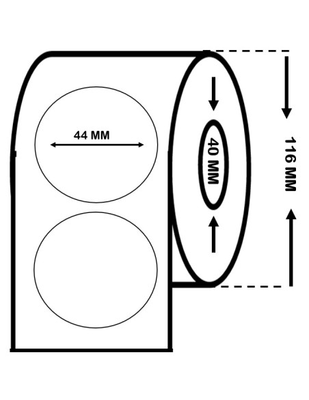 ROLLO 1 MILLAR ETIQUETAS ALTO BRILLO INKJET 44 mm x 44 mm REDONDAS