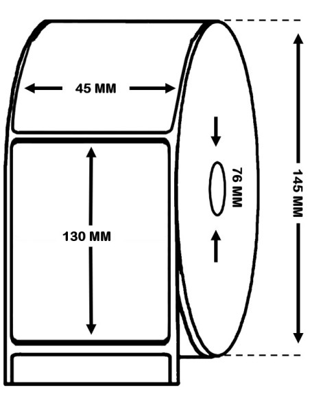 ROLLO DE 500  ETIQUETAS 45 mm x 130 mm MATE PREMIUM
