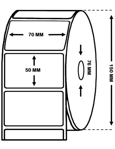 ROLLO DE 1.250  ETIQUETAS 70 mm x 50 mm MATE PREMIUM