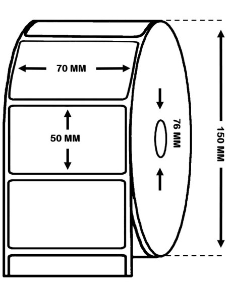 ROLLO DE 1.250  ETIQUETAS 70 mm x 50 mm MATE PREMIUM