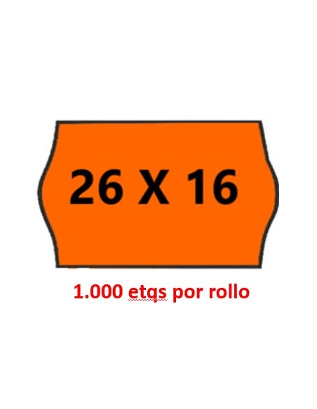 26 X 16 Onduladas. FLUOR NARANJA. Adhesivo PERMANENTE. Estuche de 40 rollos