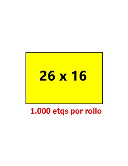 26 X 16 Rectangular. FLUOR AMARILLO. Adhesivo PERMANENTE. Estuche 40 rollos