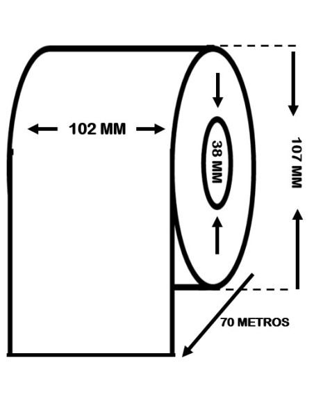 Caja de 12 Rollos de Etiquetas Papel Térmico 102 x 70 metros LINERLESS. Rollo en continuo