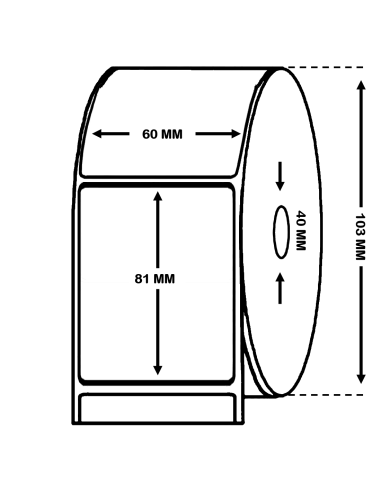 ROLLO DE 0.6 MILLARES DE ETIQUETAS POLIPROPILENO BLANCO BRILLO 60 x 81 mm