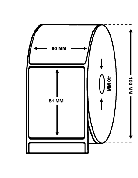 ROLLO DE 0.6 MILLARES DE ETIQUETAS POLIPROPILENO BLANCO BRILLO 60 x 81 mm