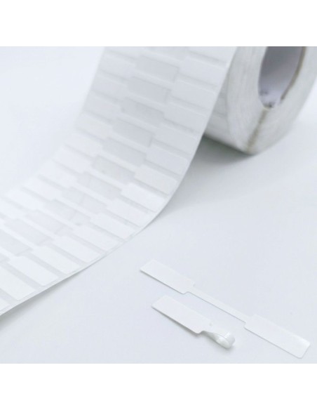 Etiquetas adhesivas para JOYERIA, rollo 4.000 etiq. - 70  x  8 mm con RESERVA DE ADHESIVO