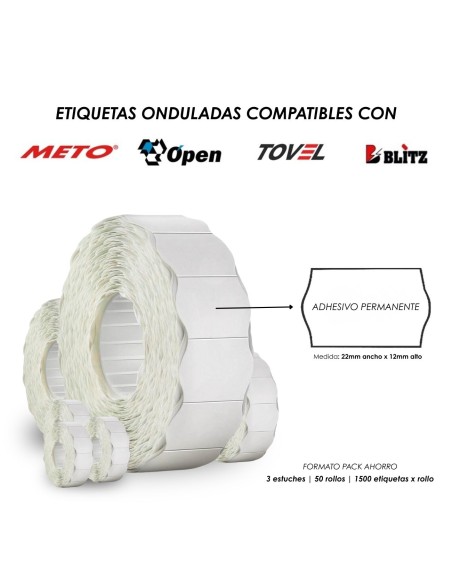 Etiqueta 22x12 mm Onduladas Blancas compatible con open, meto, tovel y blitz