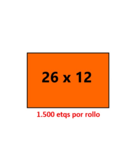 26 X 12 Rectangular. FLUOR NARANJA. Adhesivo PERMANENTE . Pack 3 Estuches de 40 rollos