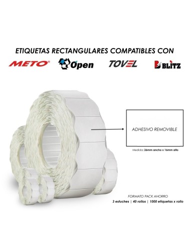ETIQUETA RECTANGULAR 26 X16 ADHESIVO REMOVIBLE BLANCA TIENDA ETIQUETAS
